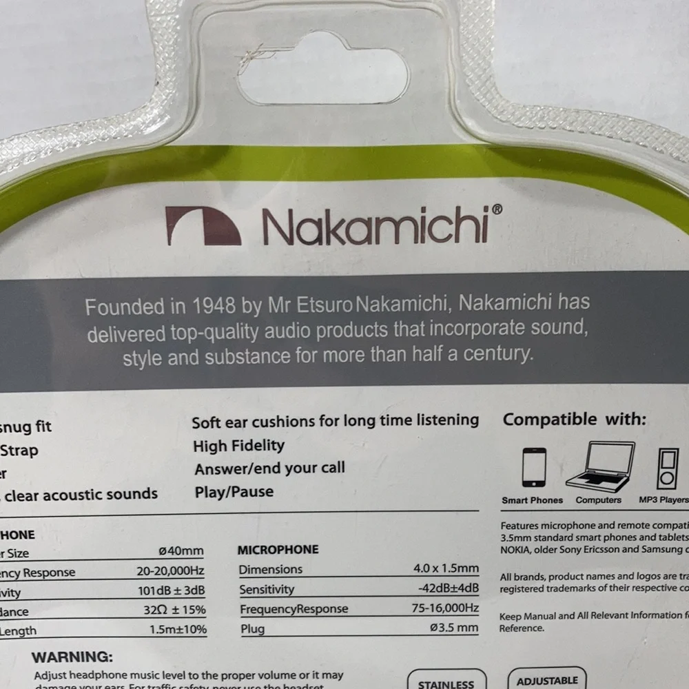 Nakamichi Amplified Stereo Headphones Wired Mic Remote Green Adjustable NWT - Picture 12 of 16